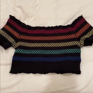 Rainbow Ruffled Off the shoulder Crop Top